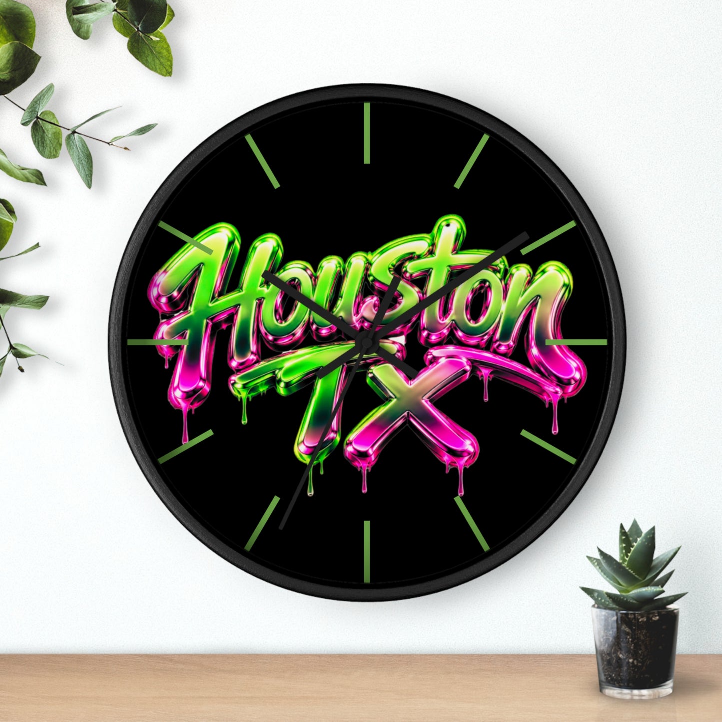 Houston TX Neon Graffiti Wall Clock