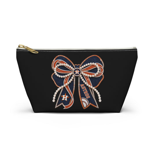 Houston Astros Double Sided Bow Design Accessory Travel Pouch