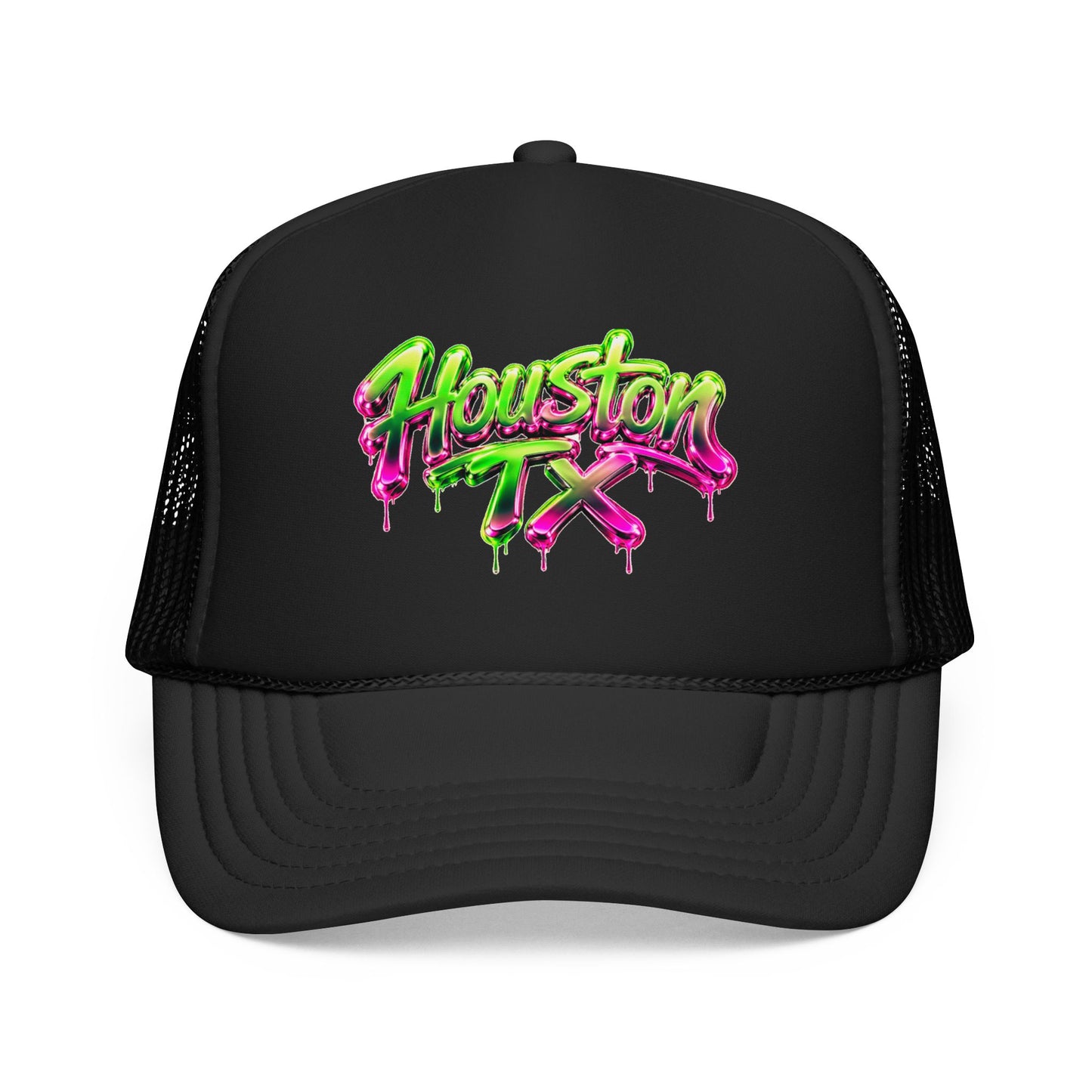 Houston TX Neon Drip Graphic Foam Trucker Hat