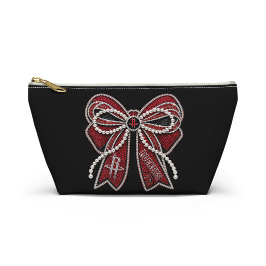 Houston Rockets Double Sided Bow Design Accessory Travel Pouch