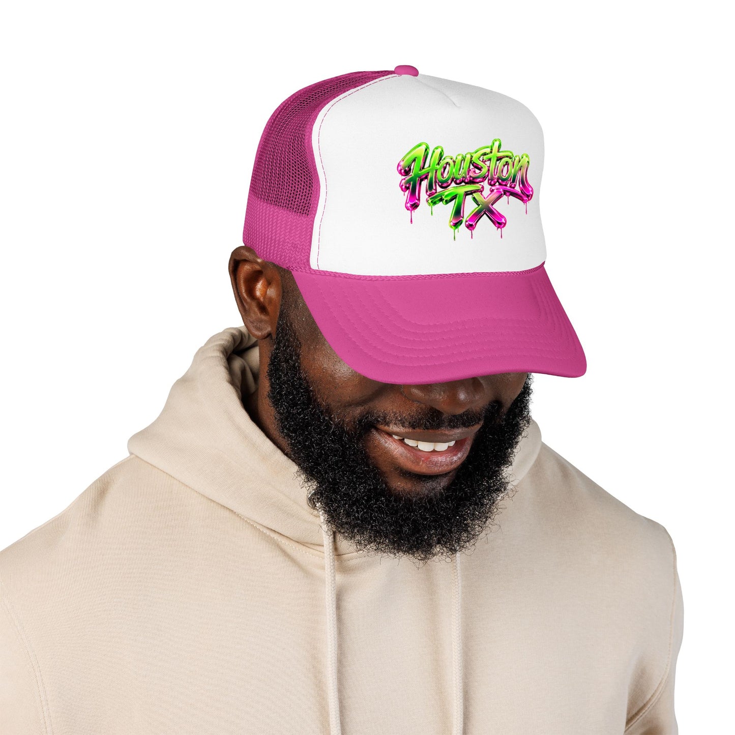 Houston TX Neon Drip Graphic Foam Trucker Hat