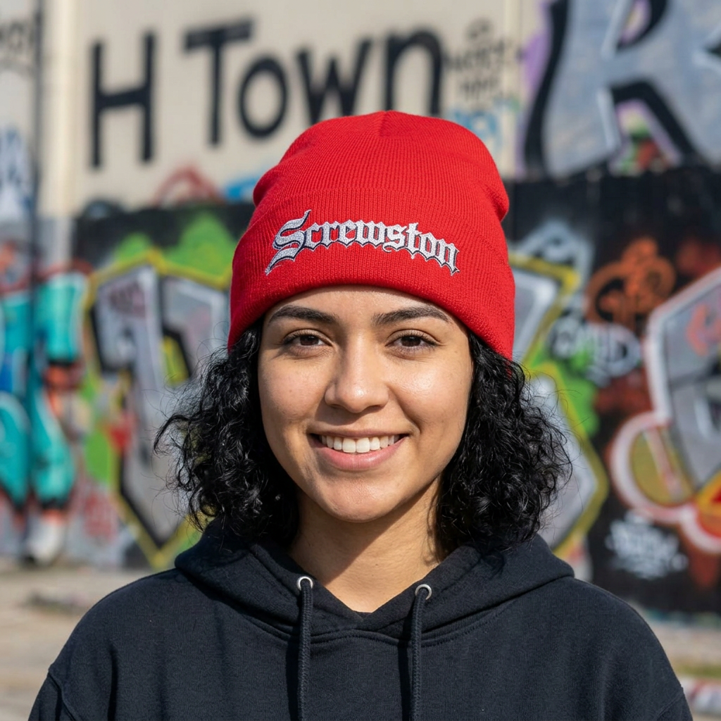 Embroidered Screwston Houston Slang Knit Beanie