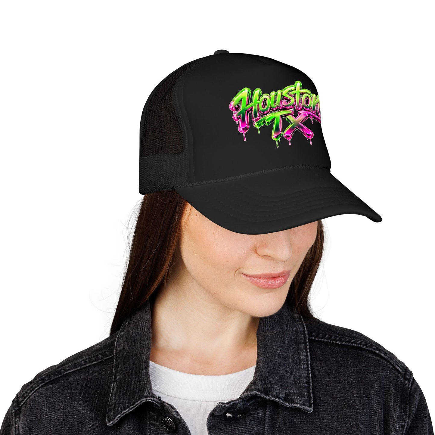 Houston TX Neon Drip Graphic Foam Trucker Hat