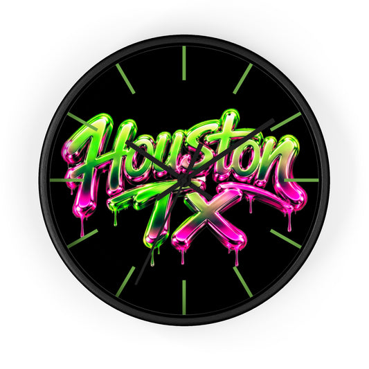 Houston TX Neon Graffiti Wall Clock